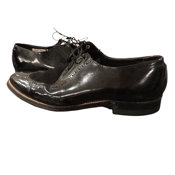 Stacy Adams sz 10D black leather suede wingtip derby shoes - Picture 2 of 16